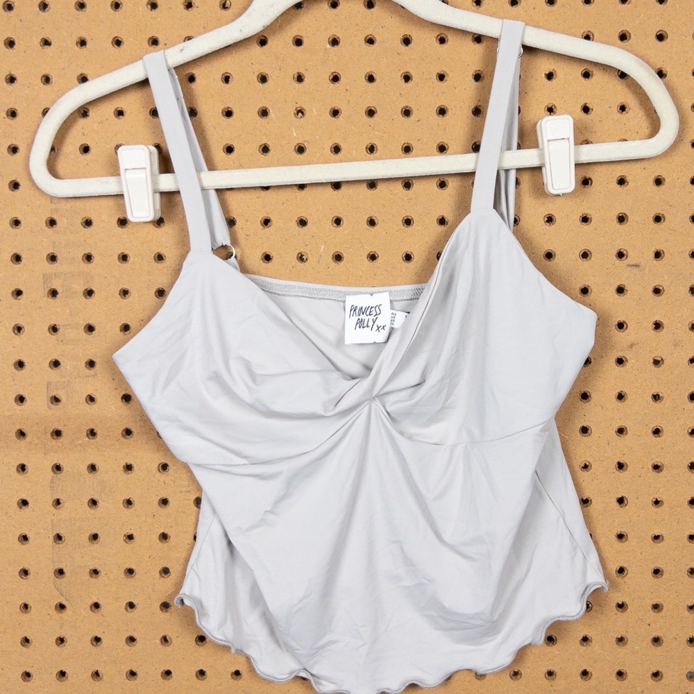 Princess‎ Polly Grey Twist Front Lettuce Hem Crop Top Cami US 6